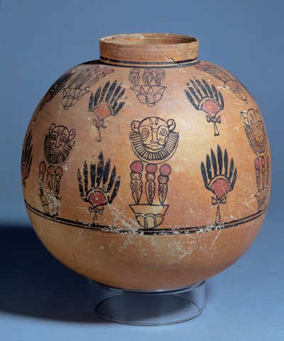 Krug verziert mit Löwenmasken und Kobragöttinnen auf Lotusblumen, aus Grab 1090, Faras, Sudan, 1.-2. Jahrhundert n. Chr. von Egyptian